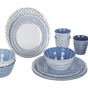 Bo-Camp - Servies - Mix & Match- 16 Stuks - Blauw